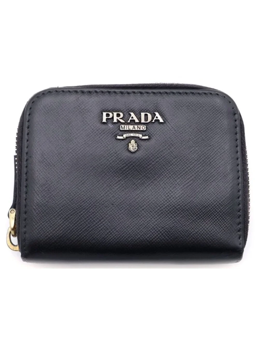 Prada Round Zip Leather Coin Case Black